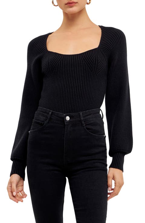 Ribbed Bishop Sleeve Top