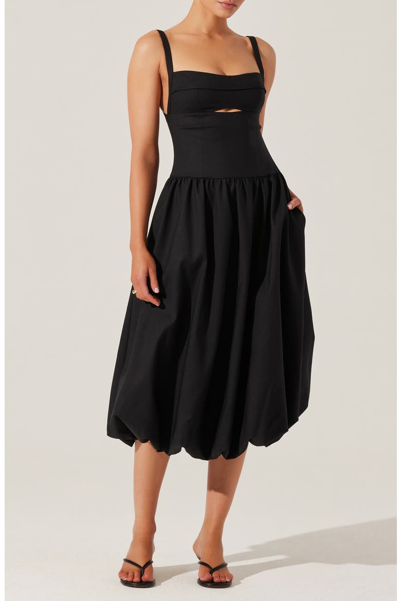 Jevi Sleeveless Bubble Midi Dress, Main, color, BLACK