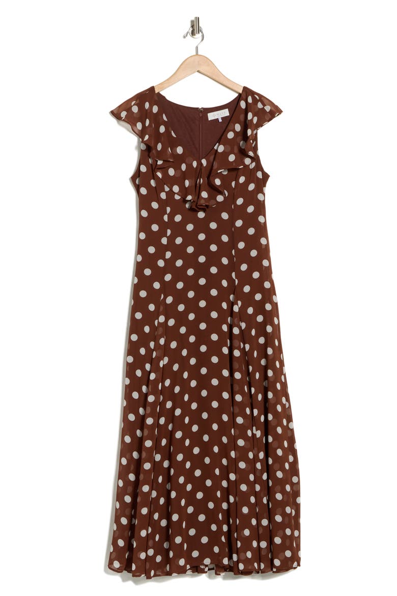 WAYF Ruffle Godet Midi Dress - Black Polka Dot