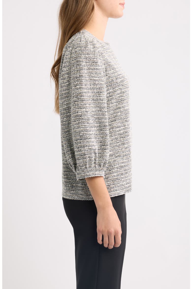 Boucle Knit Balloon Sleeve Top, Alternate, color, ANNE BLACK/ WHITE DOVE