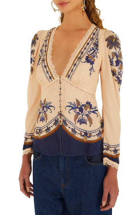 Liz Lace Trim Print Top