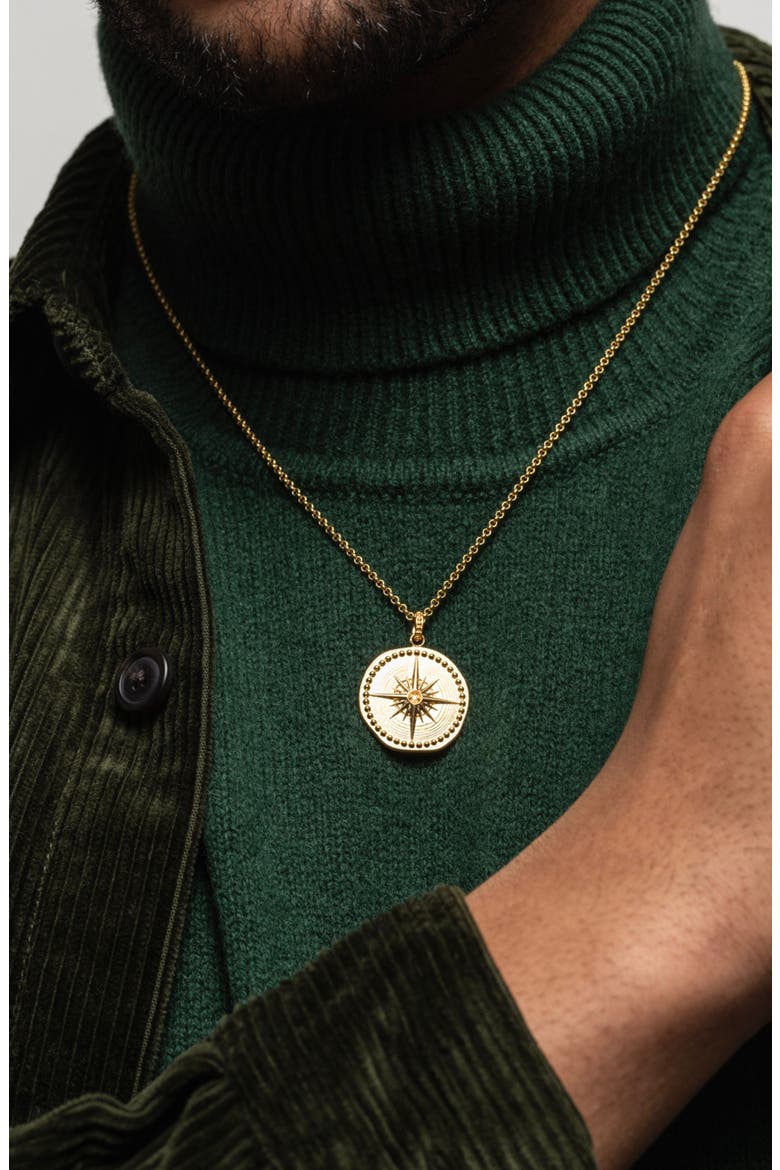 Men's Diamond True North Talisman Necklace, Alternate, color, Yellow Gold Vermeil