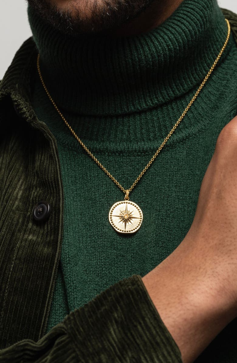 Dower & Hall Men's Diamond True North Talisman Necklace, Alternate, color, Yellow Gold Vermeil