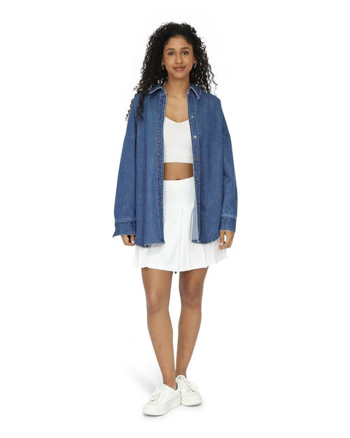 Belle & Bloom Into Him Oversized Denim Shirt In Blue