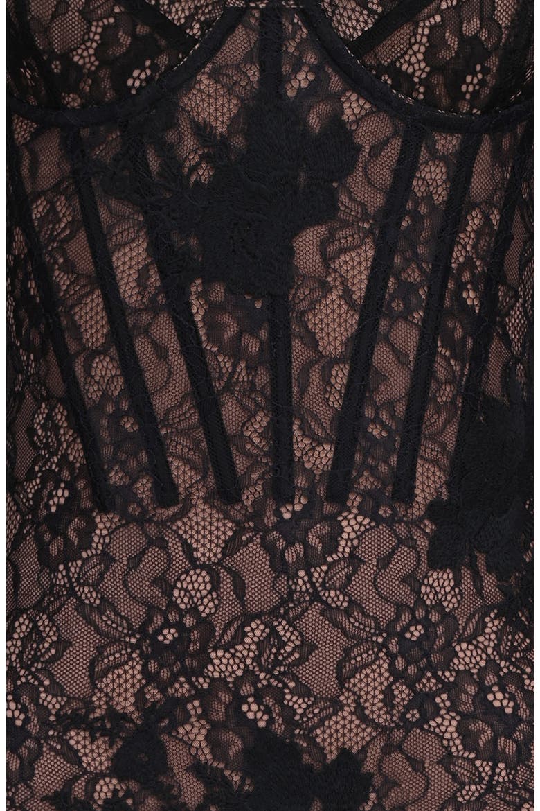 Lucienne Long Sleeve Stretch Lace Minidress, Alternate, color, BLACK