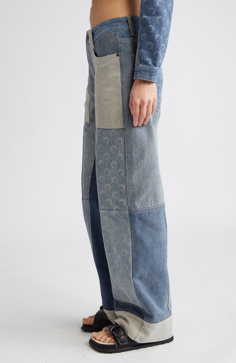 Marine Serre Moonogram Patchwork High Waist Nonstretch Straight Leg Jeans, Alternate, color, 