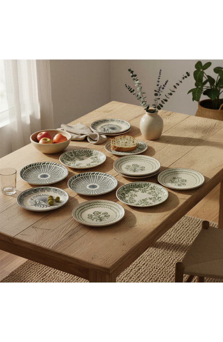 Storied Home Plates Set with Various Prints, Alternate, color, Cream