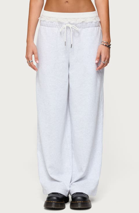 Tamia Peekaboo Lace Trim Wide Leg Pants