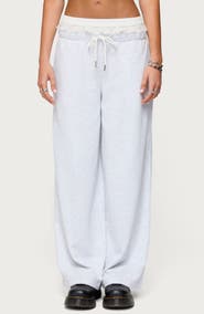 EDIKTED Tamia Peekaboo Lace Trim Wide Leg Pants