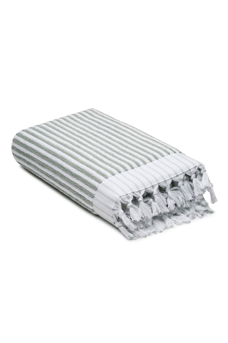 Stripes Turkish Cotton Terry Bath Towel, Main, color, Sage Green