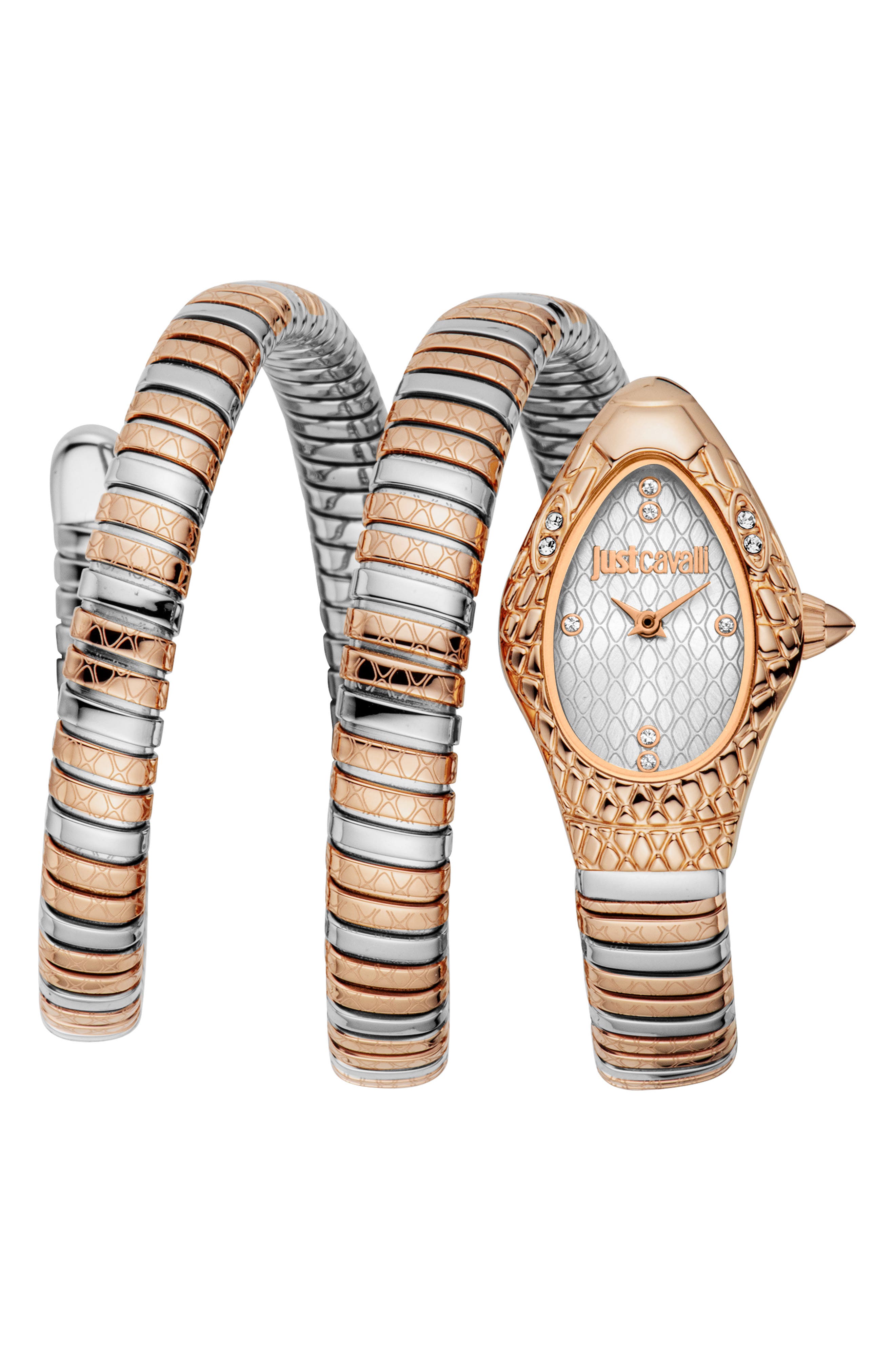 Just Cavalli Snake Vetra Wraparound Two-Tone Bracelet Watch, 20mm x 34.5mm