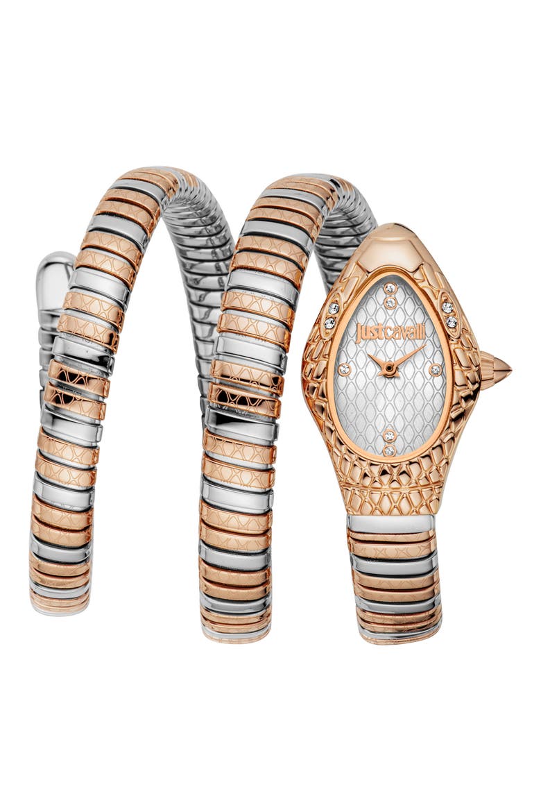 Snake Vetra Wraparound Two-Tone Bracelet Watch, 20mm x 34.5mm, Main, color, TWO TONE SILVER / ROSE GOLD