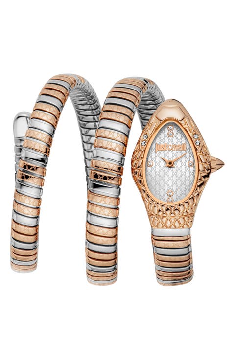 Snake Vetra Wraparound Two-Tone Bracelet Watch, 20mm x 34.5mm