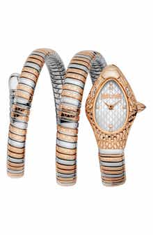 Just Cavalli Snake Vetra Wraparound Two-Tone Bracelet Watch, 20mm x 34.5mm