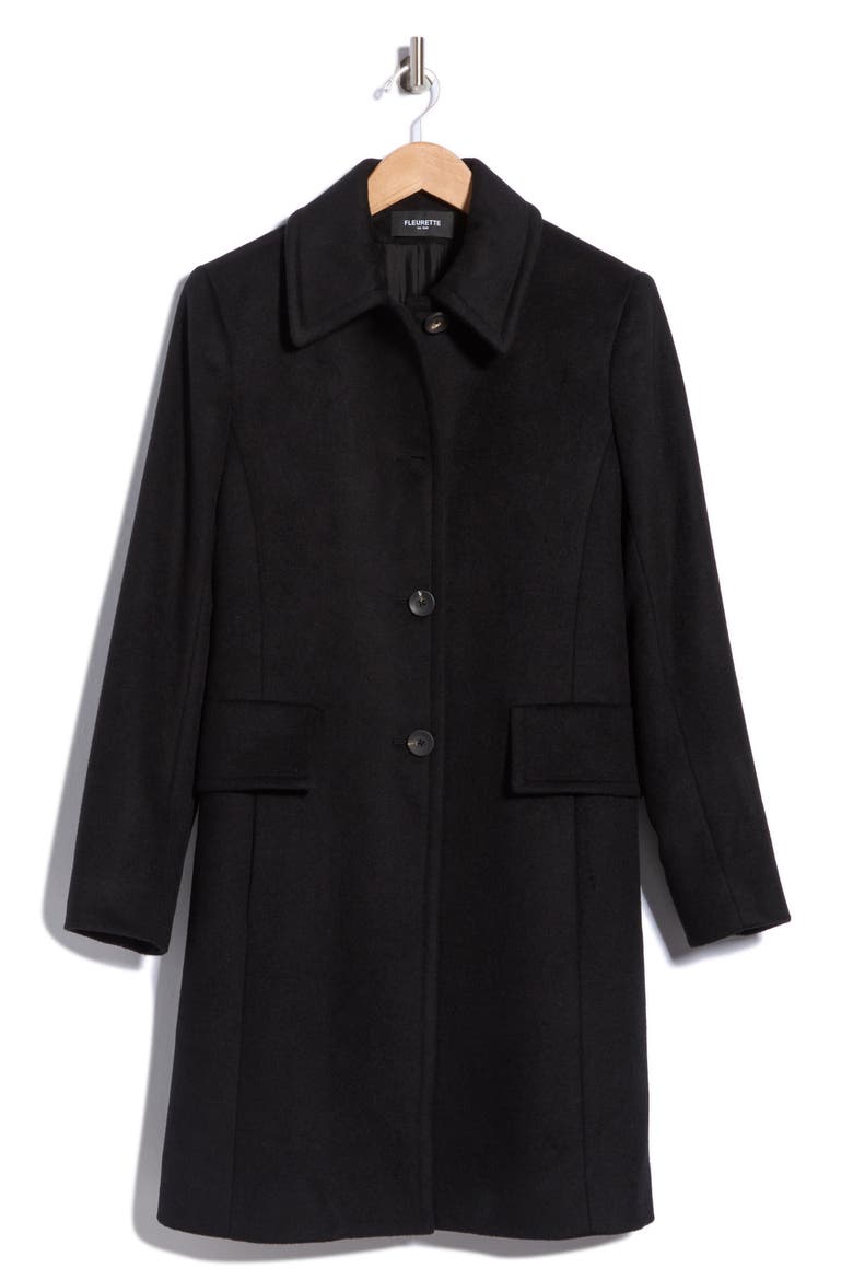 Single Breasted Wool Blend Coat, Alternate, color, BLACK