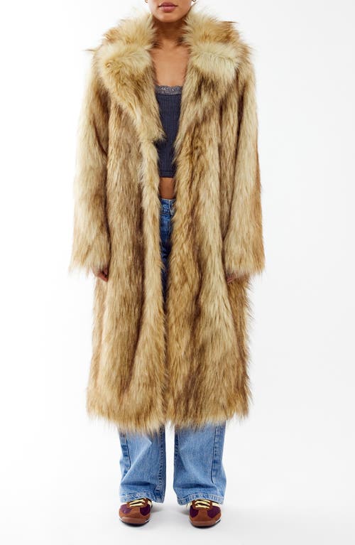 BDG Urban Outfitters Maxi Faux Fur Coat in Camel 