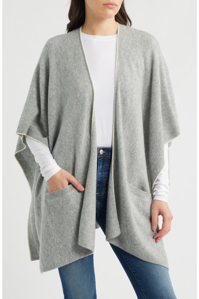 Tipped Cashmere Cape, Main, color, MEDIUM GREY OFF WHITE
