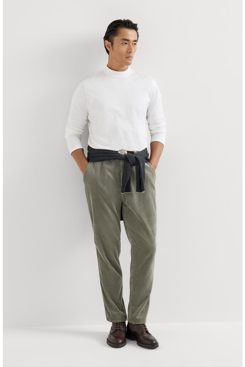 Garment-dyed trousers in cotton corduroy, Alternate, color, Military
