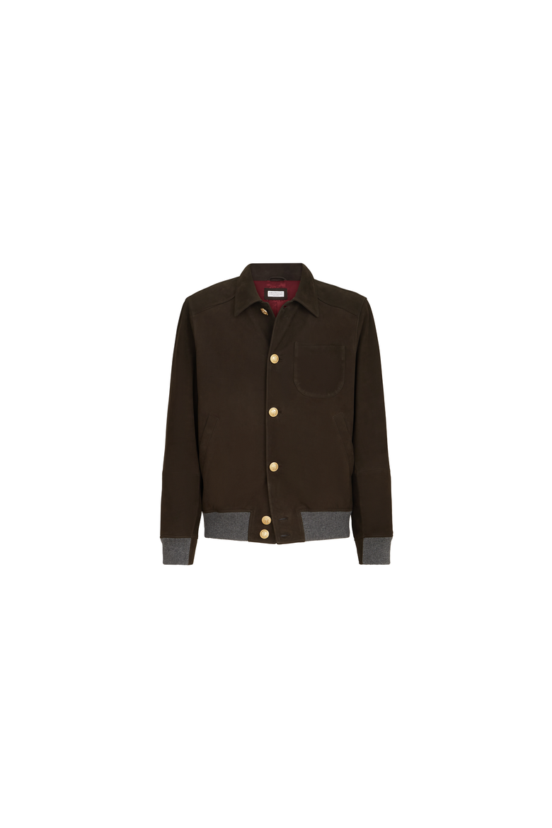 Nubuck Shirt-style Bomber Jacket With Cashmere Inserts And Metal Buttons, Alternate, color, Rust Brown