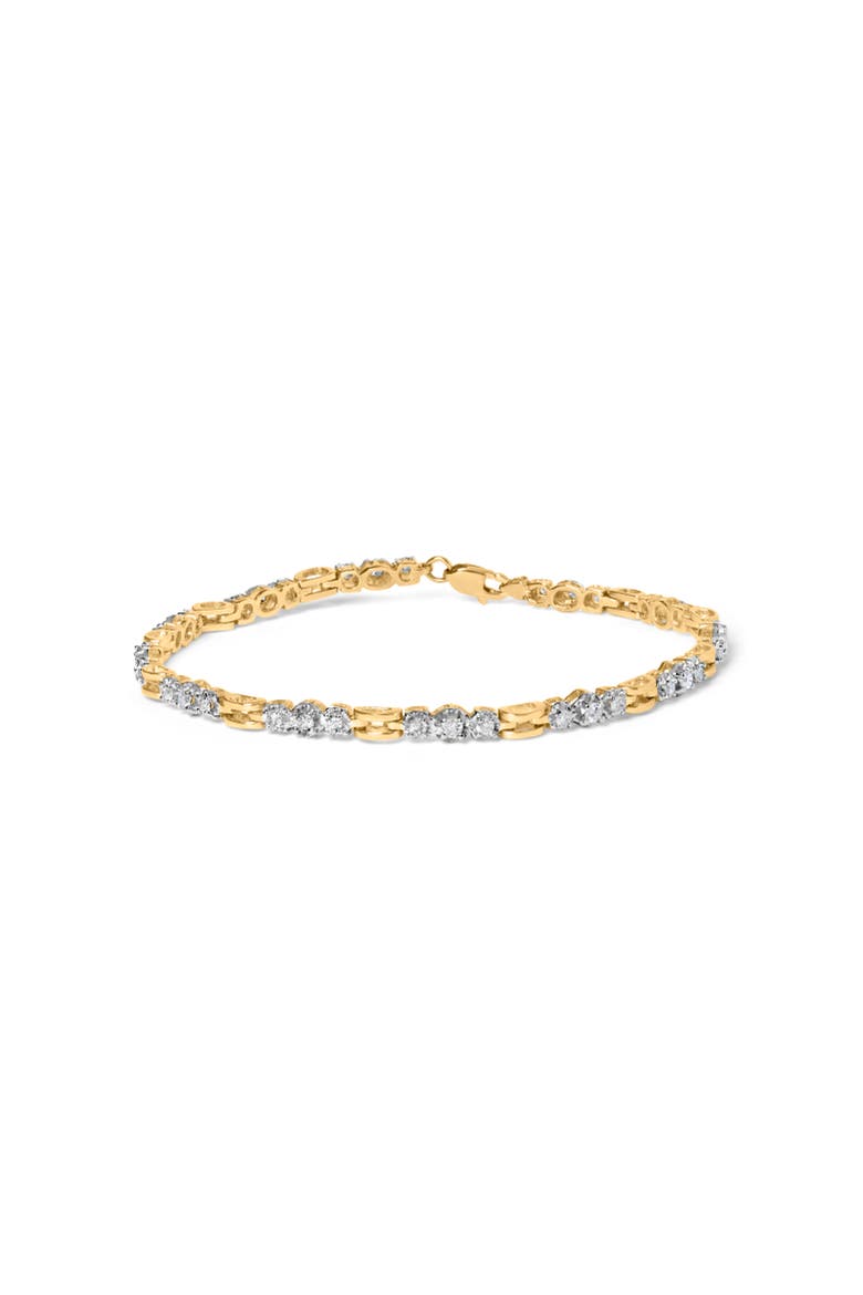 10k Yellow Gold 1.00 Cttw Diamond 3 Stone Link Bracelet   Inches, Main, color, Yellow