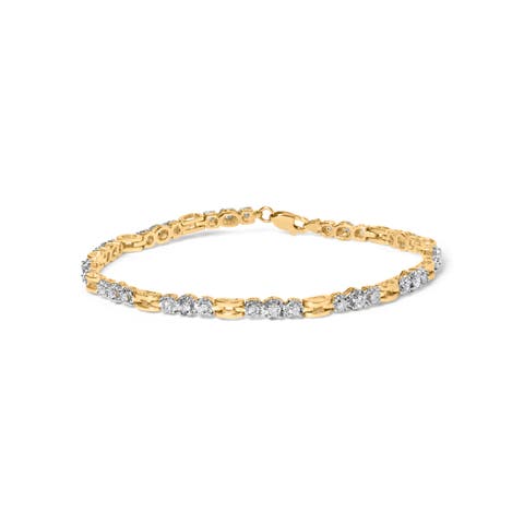 10k Yellow Gold 1.00 Cttw Diamond 3 Stone Link Bracelet   Inches