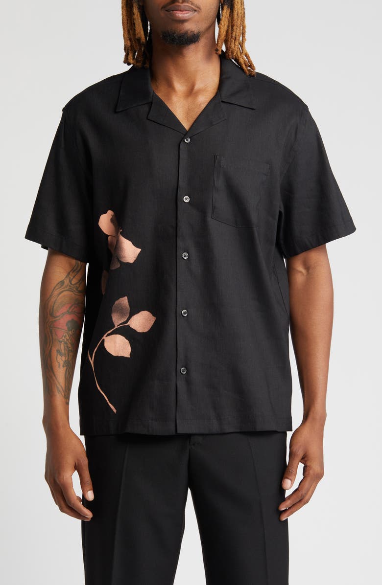 Saturdays NYC Canty Floral Impressions Linen Blend Camp Shirt, Main, color, 