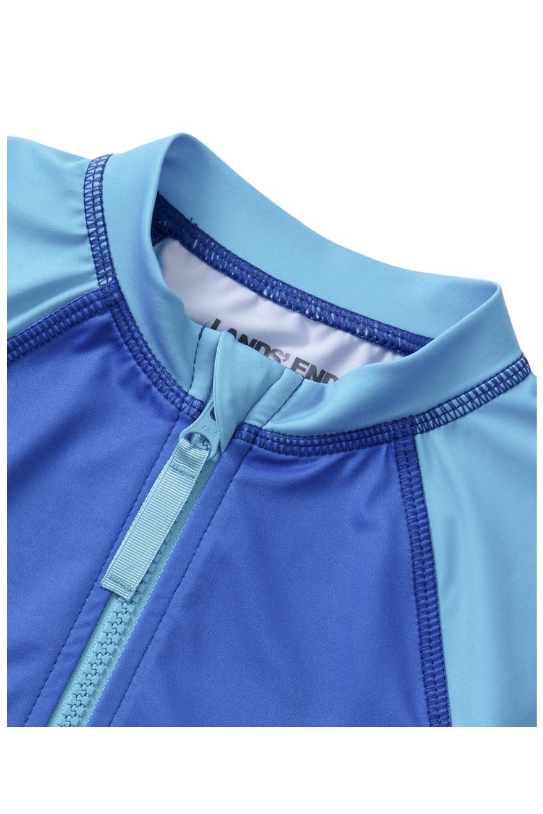 Girls Long Sleeve Half Zip One Piece UPF 50 Swimsuit, Alternate, color, Neon Blue/Electric Blue