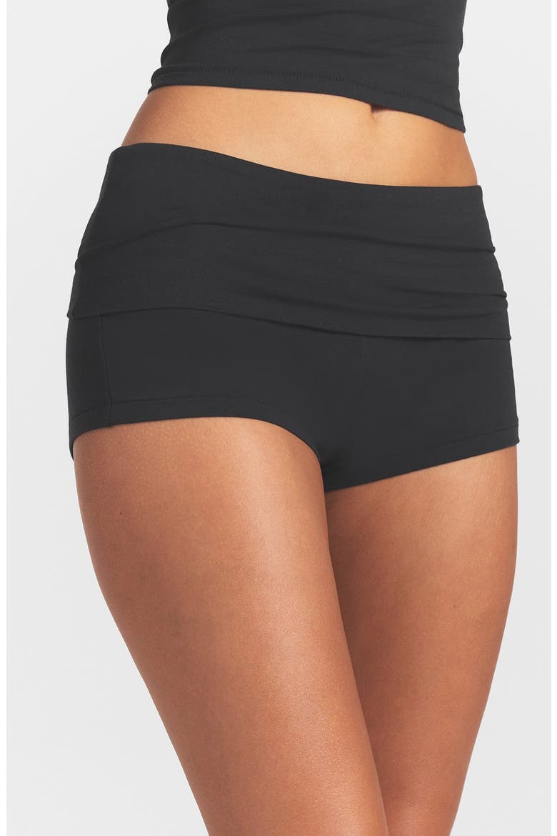 Stretch Cotton Jersey Foldover Shorts, Alternate, color, SOOT