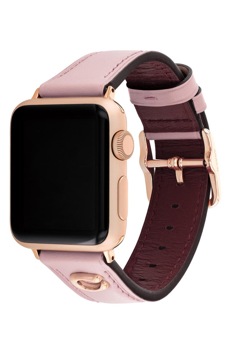 COACH Leather Apple Watch<sup>®</sup> Watchband, Alternate, color, 