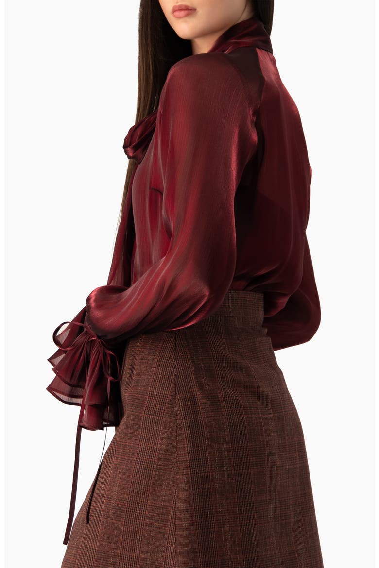 Sophisticated High-neck Blouse With Tie, Alternate, color, Wine
