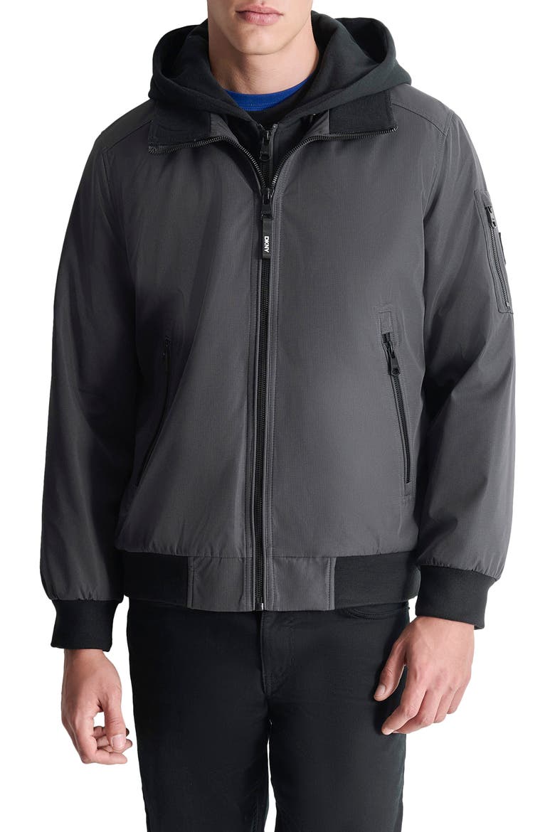 Water Resistant Bomber with Hooded Bib, Main, color, IRON