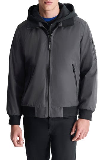 Dkny Water Resistant Bomber With Hooded Bib In Iron