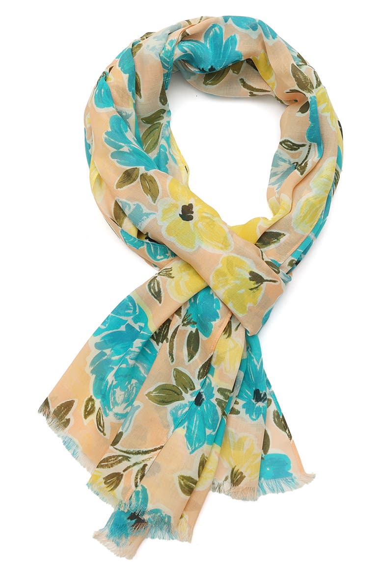 spring roses oblong cotton & silk blend scarf, Alternate, color, CORAL MULTI