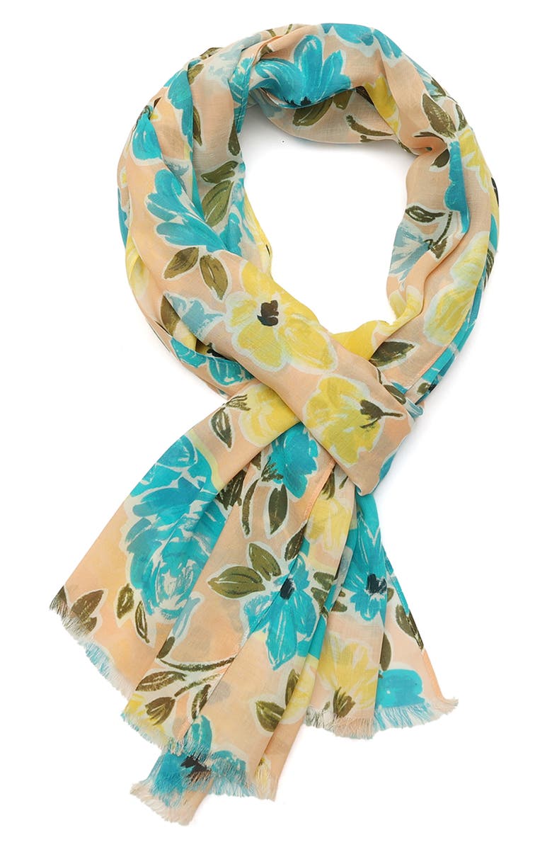 Kate Spade New York spring roses oblong cotton & silk blend scarf, Alternate, color, Coral Multi