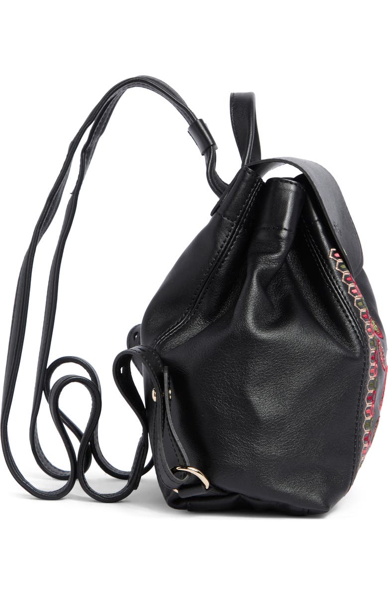 Longchamp Embroidered Leather Backpack, Alternate, color, Black/Fig/Khaki
