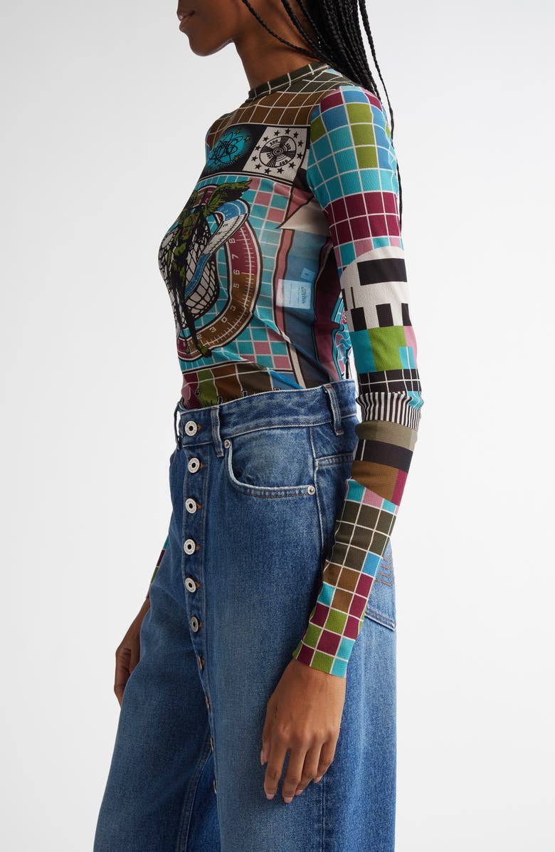 Jean Paul Gaultier Geo Print Long Sleeve Mesh Top, Alternate, color,