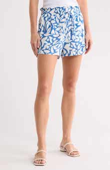 Stamped Floral Print Ruffle Edge Shorts