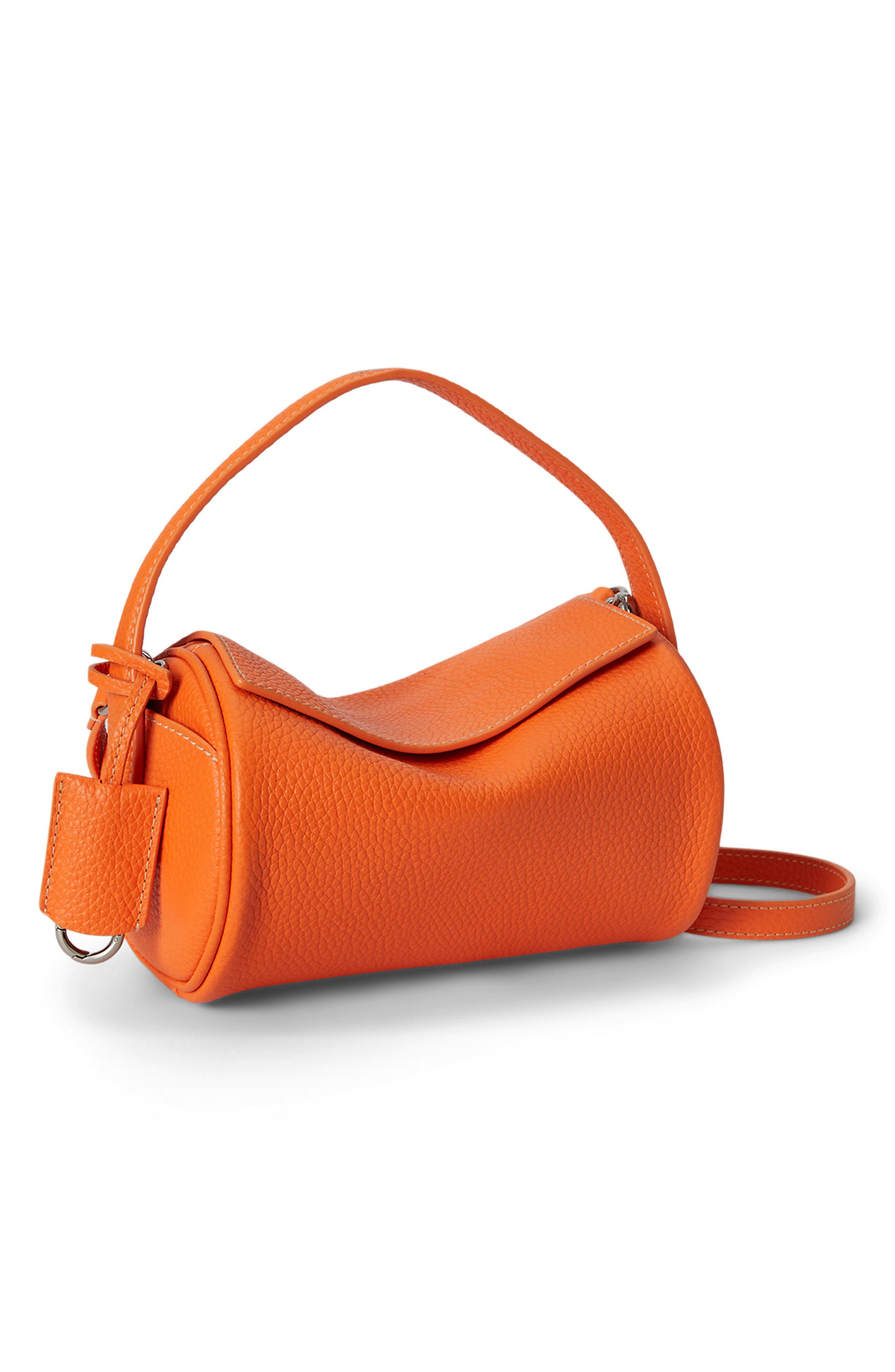 Pebbled Leather Mini Duffel Bag, Alternate, color, ORANGE PEEL