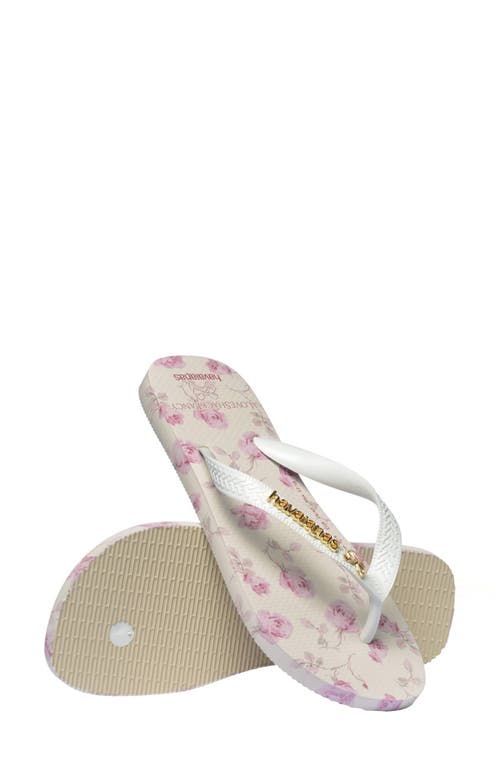 Havaianas X Loveshackfancy Top Ribbon Flip Flop In Beige