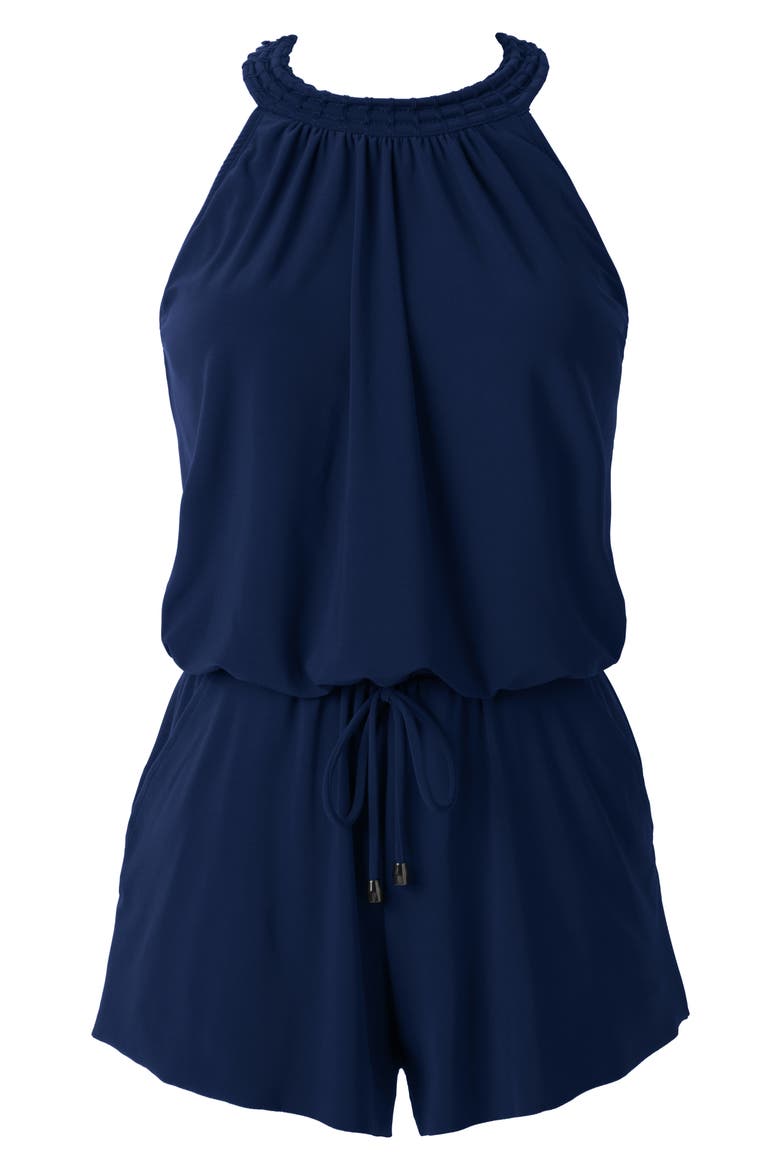 Piper Solid One-Piece Romper Swimsuit, Alternate, color, NAVY