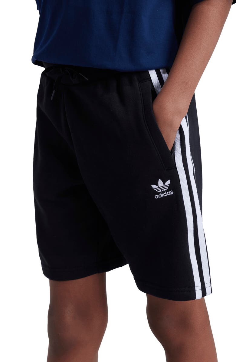 adidas Kids' 3-Stripes French Terry Shorts, Alternate, color, Black