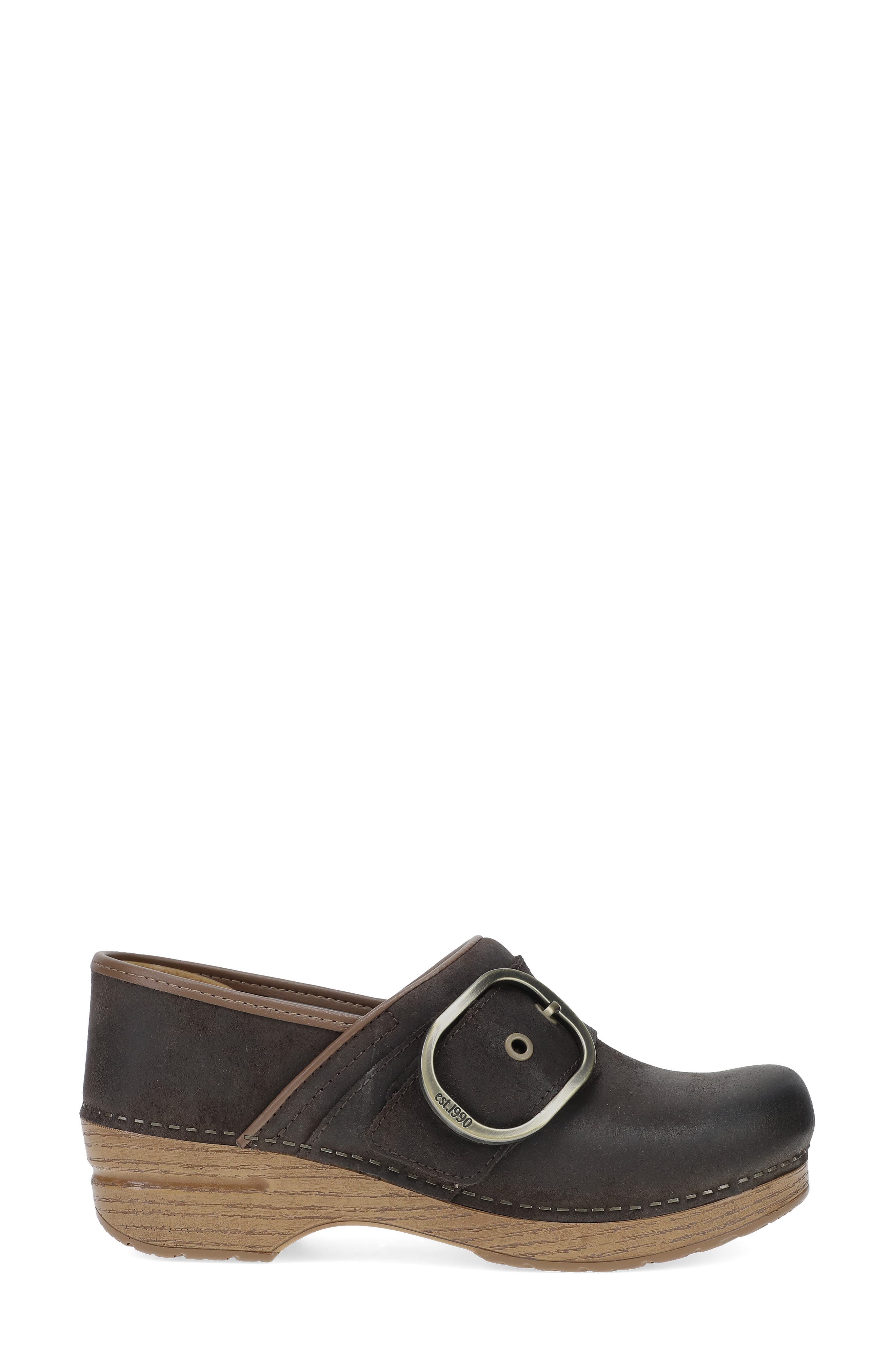 Pearson Buckle Strap Clog, Alternate, color, CHOCOLATE SUEDE