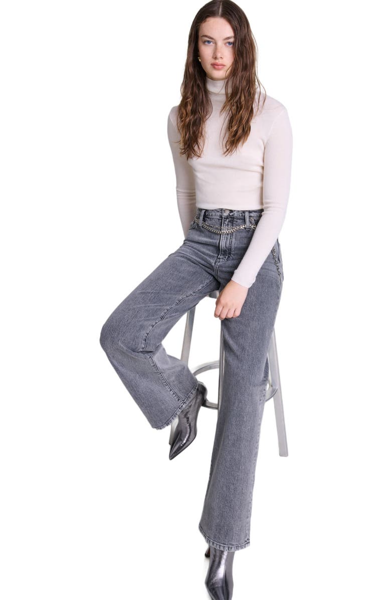 maje Wide-leg jeans with chain-link belt, Alternate, color,