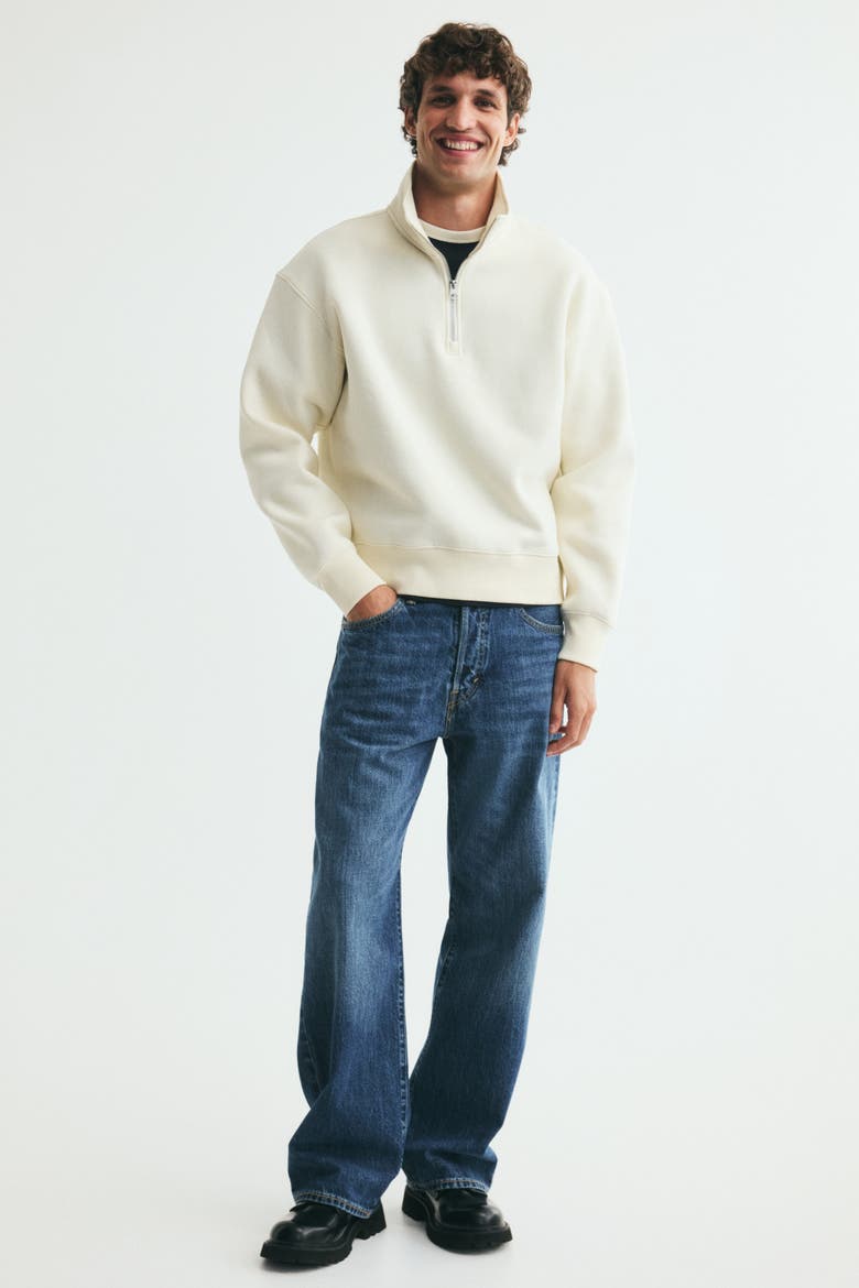 Relaxed-Fit Half-Zip Sweatshirt, Alternate, color, Cream