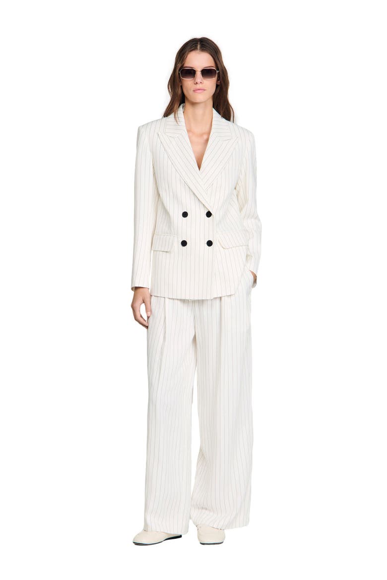 Striped suit jacket, Alternate, color, Ecru / black