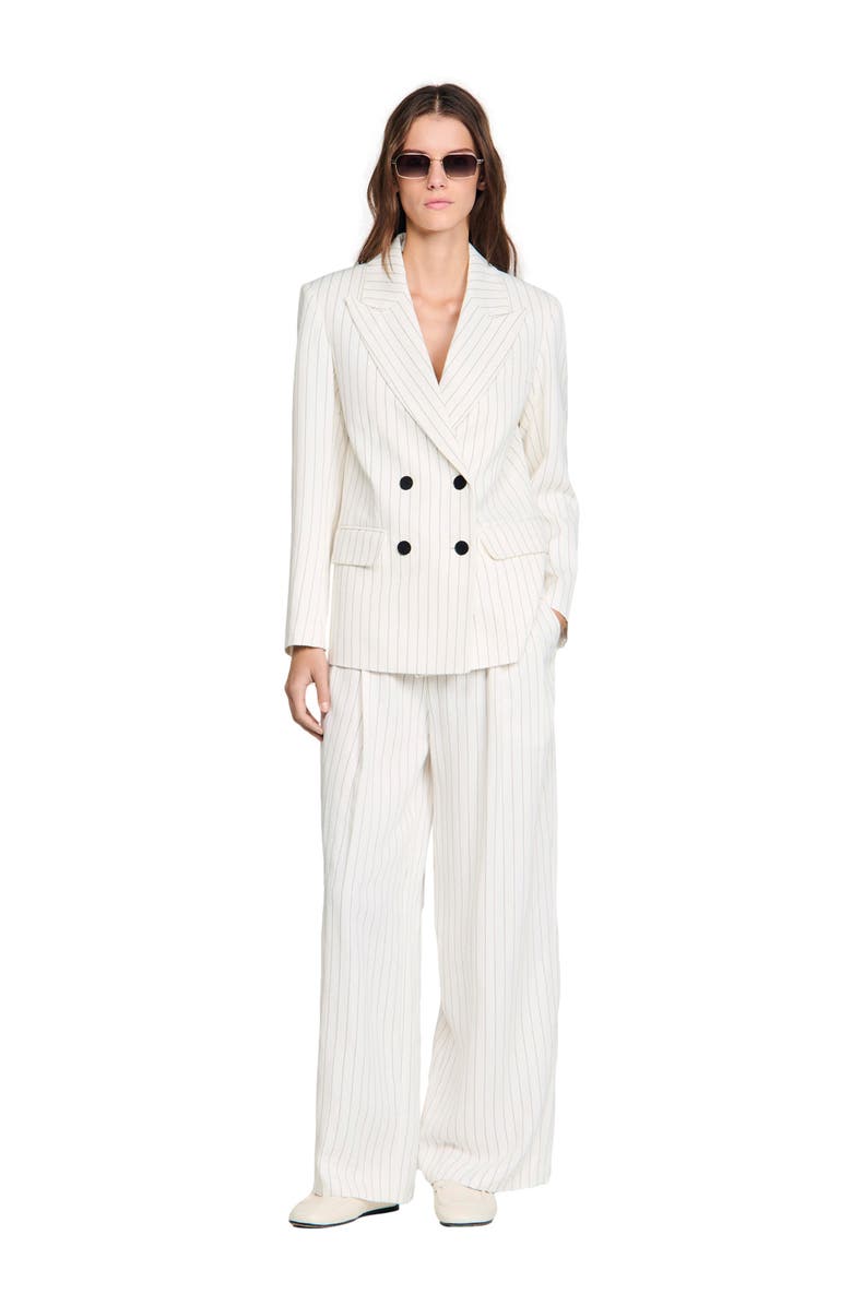 SANDRO Striped suit jacket, Alternate, color, Ecru / Black