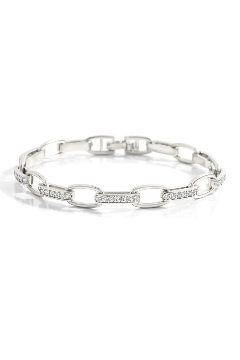 Interlinked Cubic Zirconia Paperclip Bracelet, Main, color, Silver
