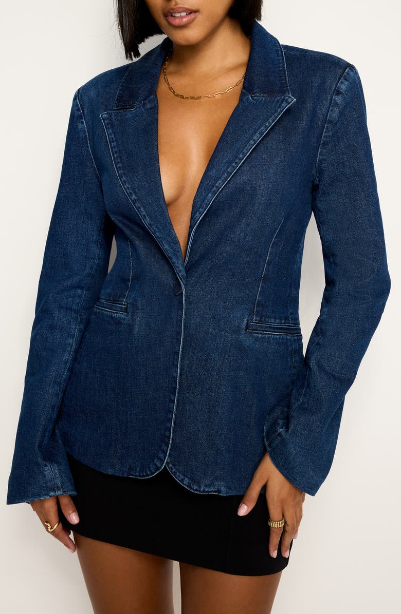Good American Sculpted Denim Blazer, Main, color, Indigo758