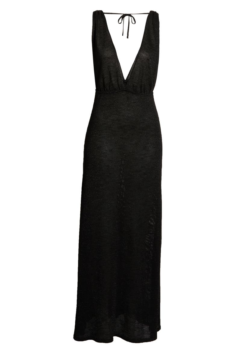 Plunge Neck Maxi Cover-Up Sweater Dress, Alternate, color, BLACK