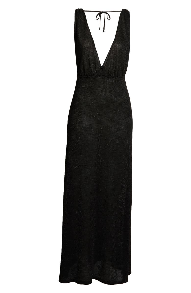 Elan Plunge Neck Maxi Cover-Up Sweater Dress, Alternate, color, Black